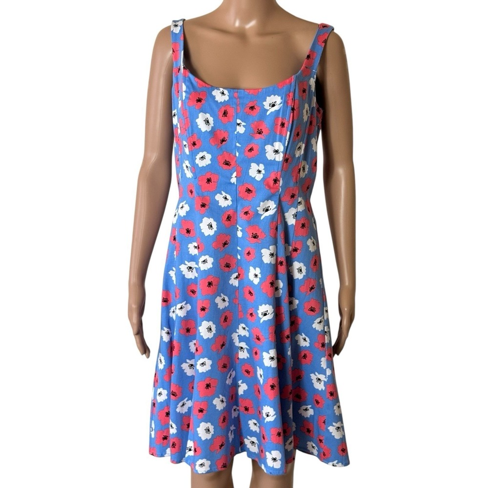 Anne Klein Blue Lilly Floral Lined A-Line Dress Size 8 Retail $139